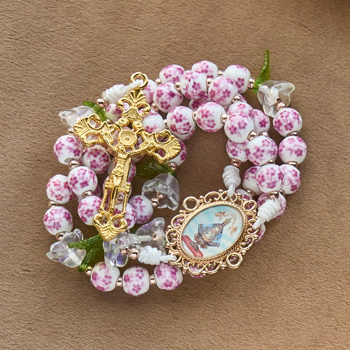 Christianartworkshop Porcelain Rosary with Lily Details: Devotion in Bloom & Spiritual Nourishment - image 5