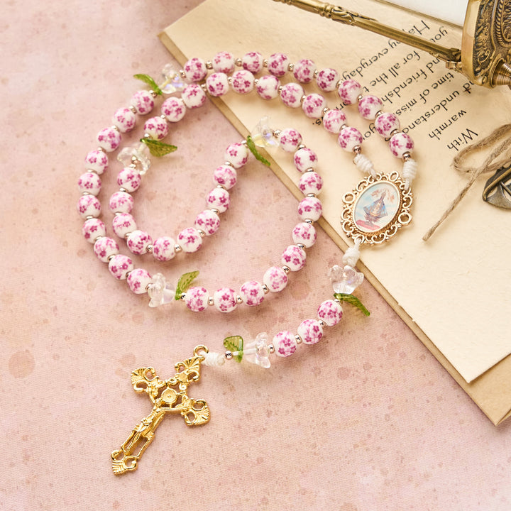 Christianartworkshop Porcelain Rosary with Lily Details: Devotion in Bloom & Spiritual Nourishment - image 3