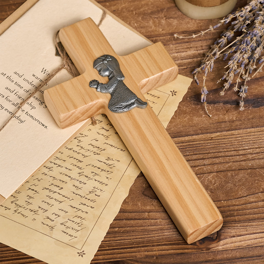 Christianartworkshop Wooden Cross Desktop Ornament: Devotion & Childhood Faith - Cross with Girl - image 4