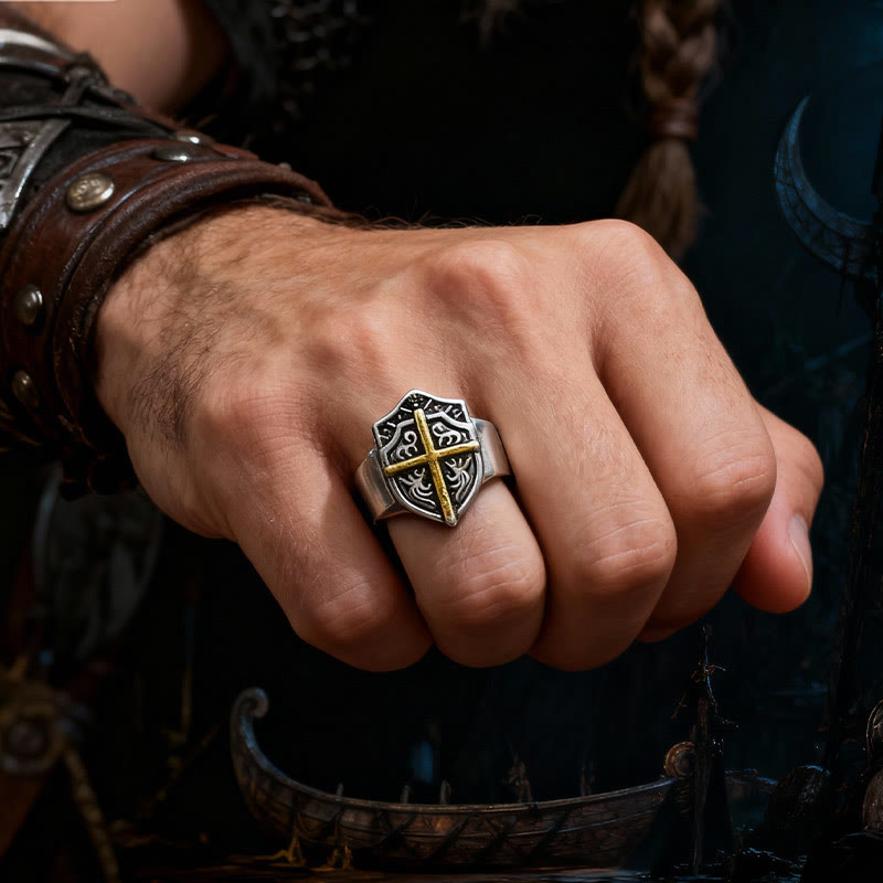 Christianartworkshop Shield Cross Ring: Faithful Protection & Timeless Devotion - Adjustable - image 0