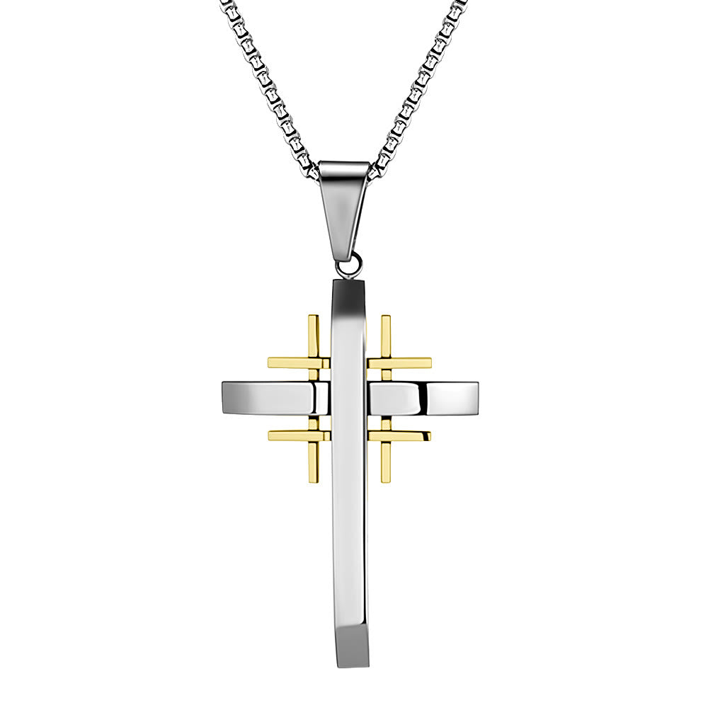 Christianartworkshop Geometric Cross Pendant Necklace: Modern Faith & Stylish Devotion - Silver & Golden - image 1