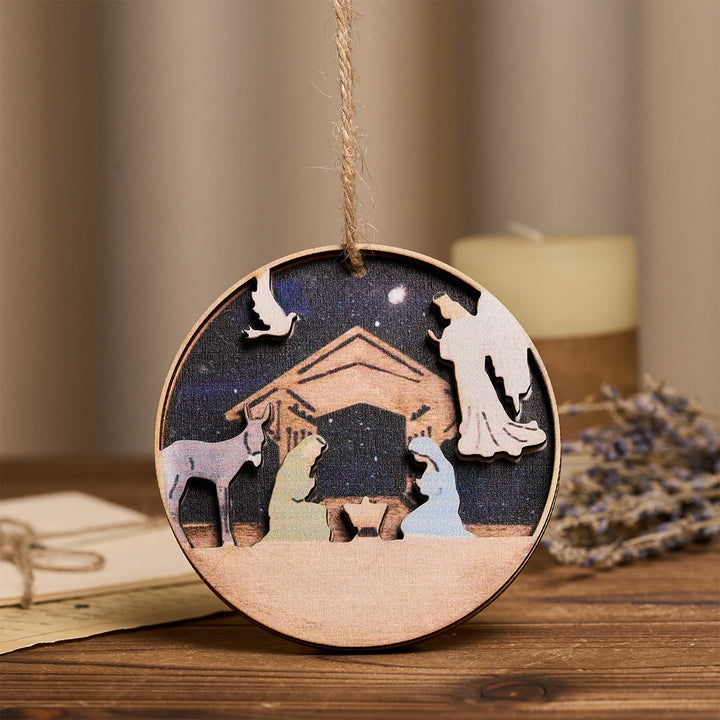 Christianartworkshop 3D Wood Nativity Scene with Angel & Animal Hanging Ornaments - image 1