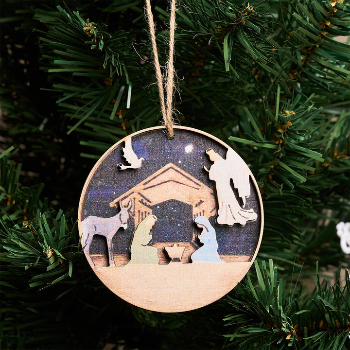 Christianartworkshop 3D Wood Nativity Scene with Angel & Animal Hanging Ornaments - Nativity - image 0