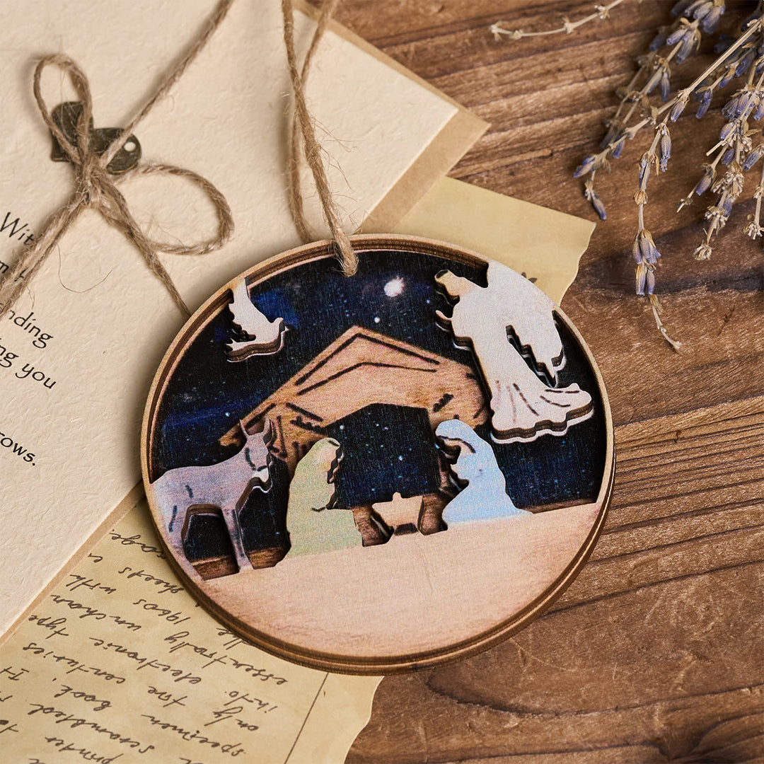 Christianartworkshop 3D Wood Nativity Scene with Angel & Animal Hanging Ornaments - image 3