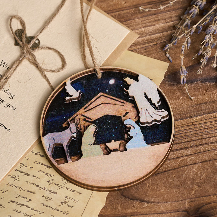 Christianartworkshop 3D Wood Nativity Scene with Angel & Animal Hanging Ornaments - image 3