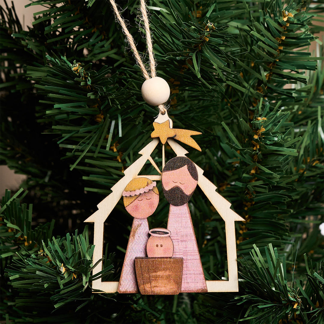Christianartworkshop 3D Wood Holy Family Hanging Ornaments: Faith & Whimsical Christmas Spirit - Holy Family - image 0