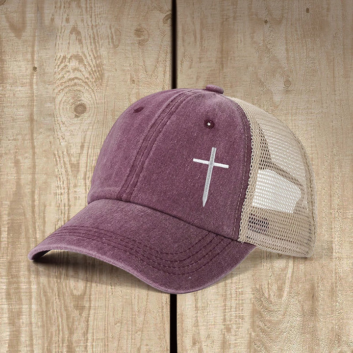 Christianartworkshop Cross Embroidered Trucker Cap: Faith - Filled Style & Spiritual Statement - Wine - image 4