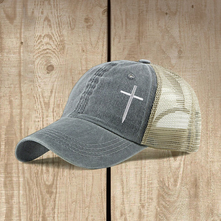 Christianartworkshop Cross Embroidered Trucker Cap: Faith - Filled Style & Spiritual Statement - Grey - image 2