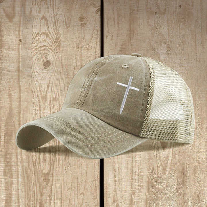 Christianartworkshop Cross Embroidered Trucker Cap: Faith - Filled Style & Spiritual Statement - Khaki - image 6