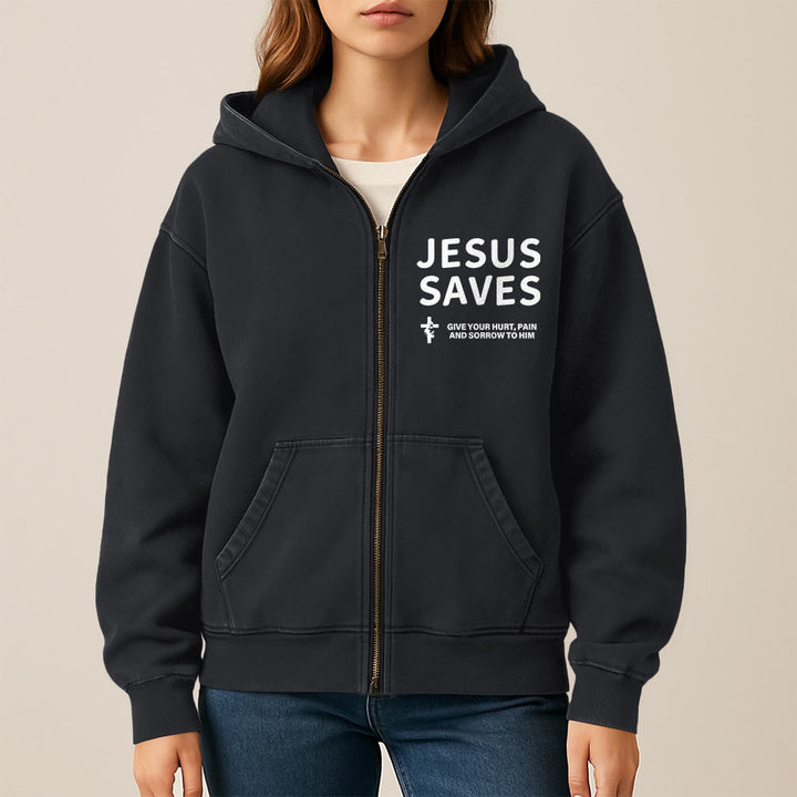 Christianartworkshop Jesus Saves Devotion Hooded Jacket: Express Faith in Daily Life with Ease - image 2