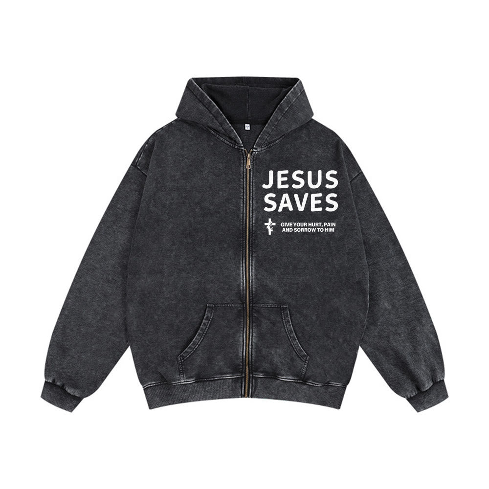 Christianartworkshop Jesus Saves Devotion Hooded Jacket: Express Faith in Daily Life with Ease - Black - 2XL - image 0
