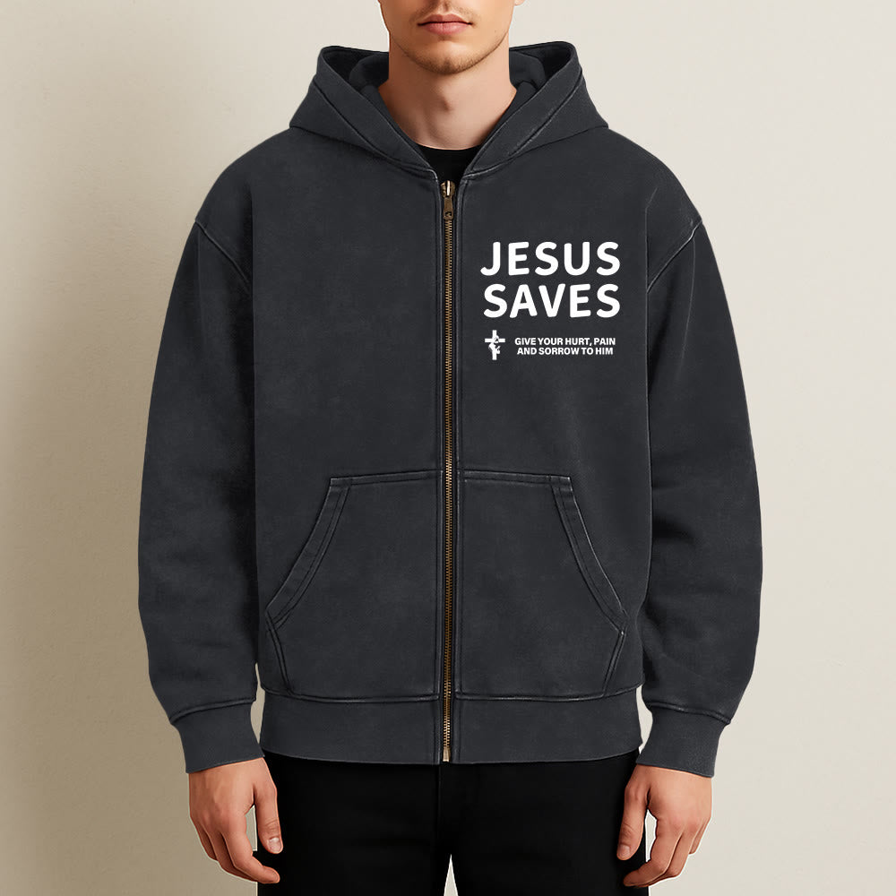 Christianartworkshop Jesus Saves Devotion Hooded Jacket: Express Faith in Daily Life with Ease - image 1