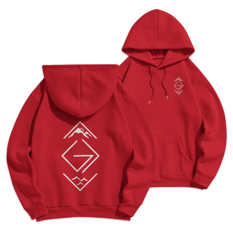 Christianartworkshop Mountain & Symbol Faith-Inspired Fleece Lined Polyester Hoodie - Red - 2XL - image 0