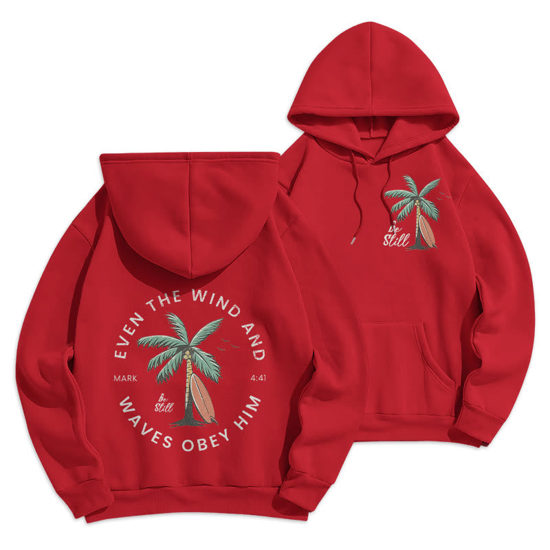 Christianartworkshop Scripture & Coastal Be Still Fleece Lined Polyester Hoodie - Red - 2XL - image 9