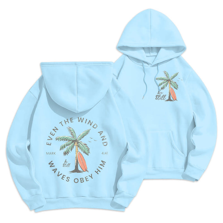 Christianartworkshop Scripture & Coastal Be Still Fleece Lined Polyester Hoodie - Blue - 2XL - image 6