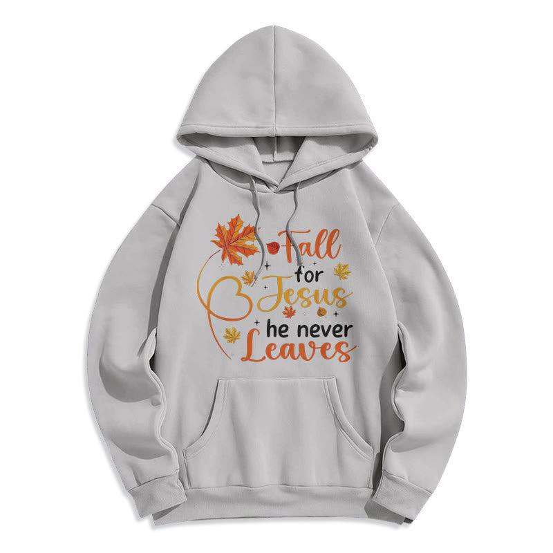Christianartworkshop Fall For Jesus He Never Leaves Autumn Faith Fleece Lined Polyester Hoodie - Grey - 2XL - image 0