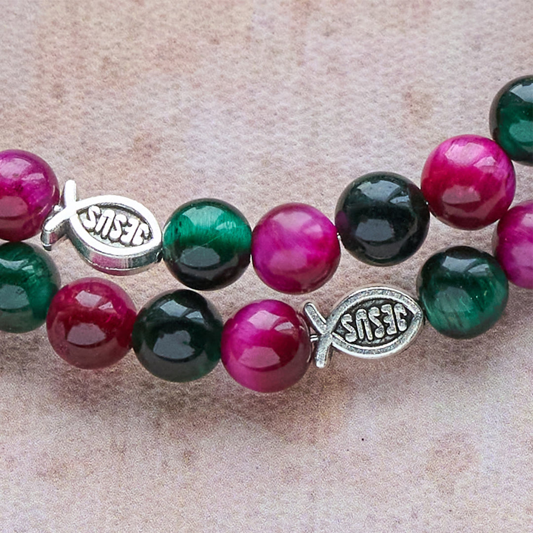 Christianartworkshop Dual-Toned Tiger Eye Memory Wire Rosary Bracelet with Saint Michael - image 6