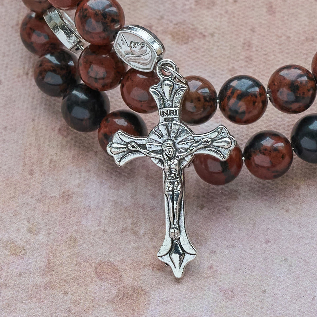 Christianartworkshop Natural Mahogany Obsidian Memory Wire Rosary Bracelet with Jesus - image 8