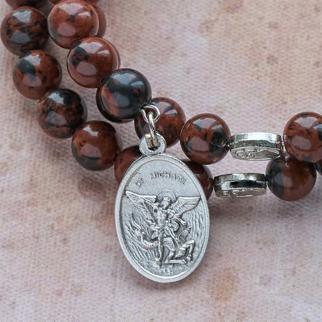 Christianartworkshop Natural Mahogany Obsidian Memory Wire Rosary Bracelet with Jesus - image 7