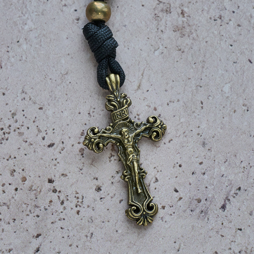 Christianartworkshop Matte White Crackle Beads with Ornate Brass Crucifix Rosary, Pocket Rosary - image 8