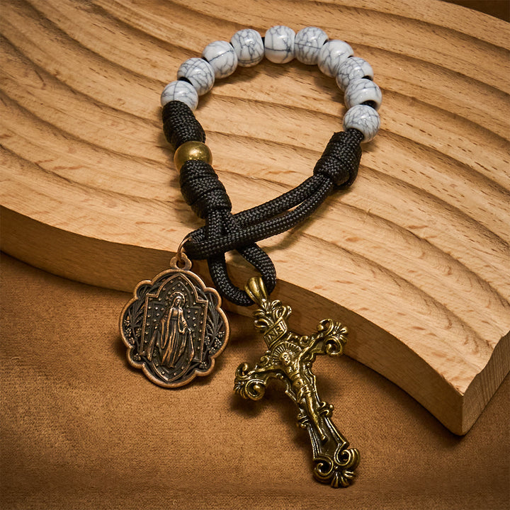 Christianartworkshop Matte White Crackle Beads Pocket Rosary with Brass Sacred Cross - image 2