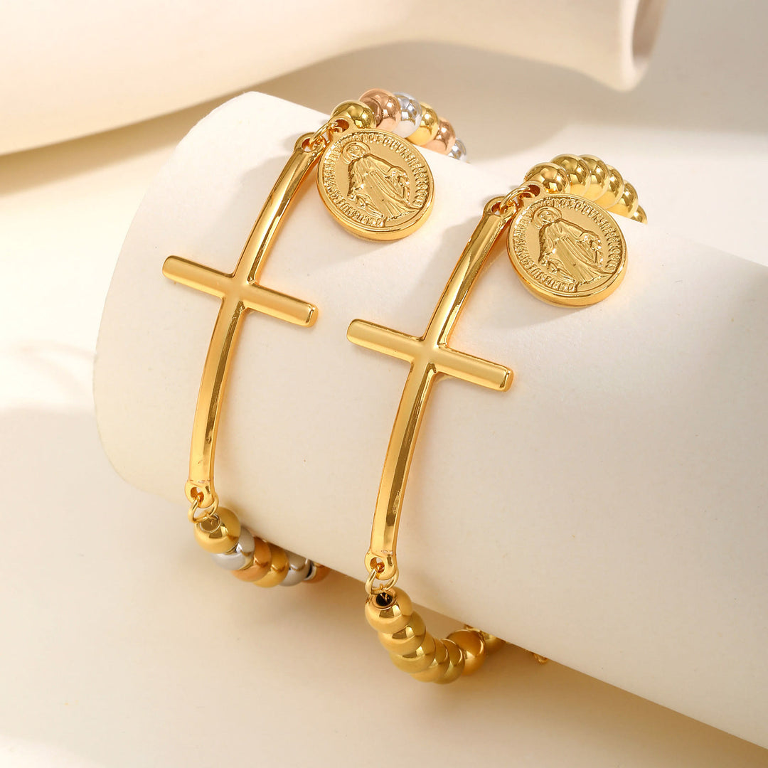 Christianartworkshop Cross & Our Lady Beaded Bracelet: Spiritual Symbol with Polished Elegance - image 2