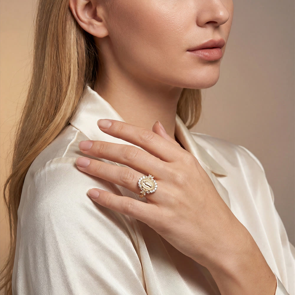 Christianartworkshop Elegant Virgin Mary Emblem Ring: Sacred Detail for Daily Devotion - image 1