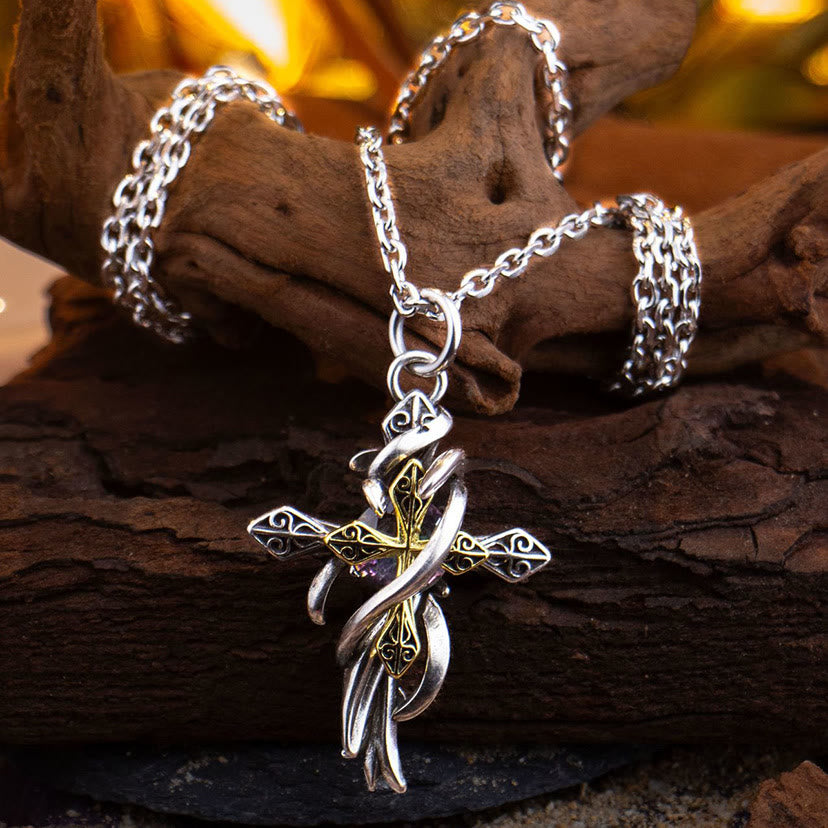 Christianartworkshop Ornate Scrollwork Cross Necklace: Two-Tone Design for Devout Daily Wear - image 4