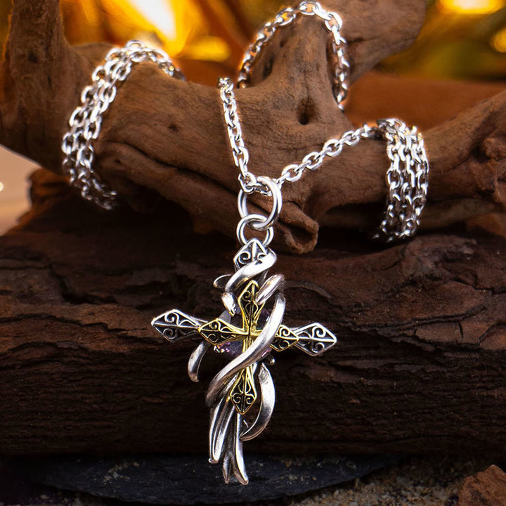 Christianartworkshop Ornate Scrollwork Cross Necklace: Two-Tone Design for Devout Daily Wear - image 4