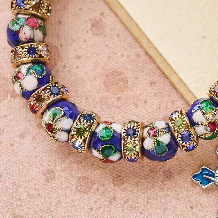 Christianartworkshop Detailed Blue Cloisonné Bead Bracelet with Crucifix - image 7