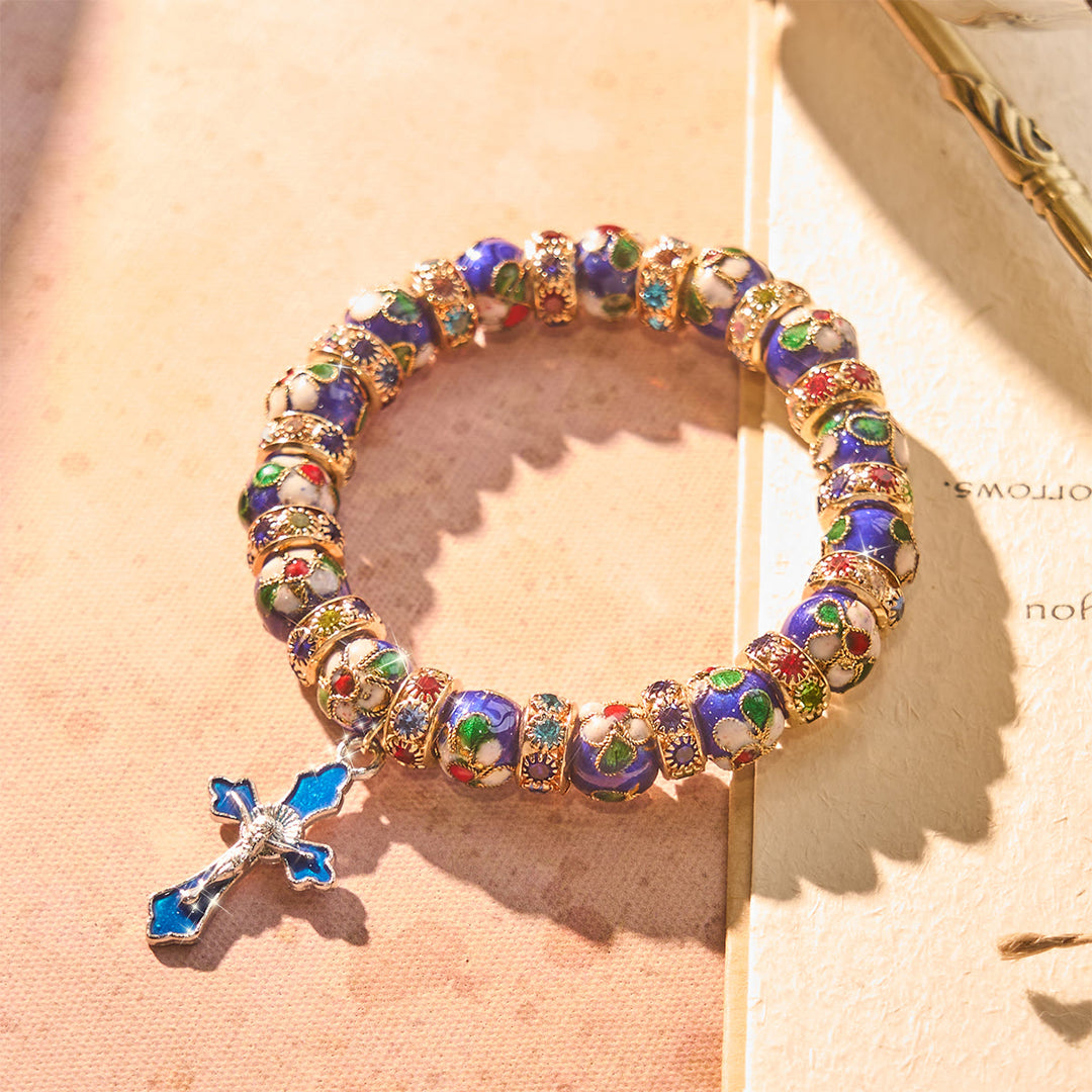 Christianartworkshop Detailed Blue Cloisonné Bead Bracelet with Crucifix - image 2
