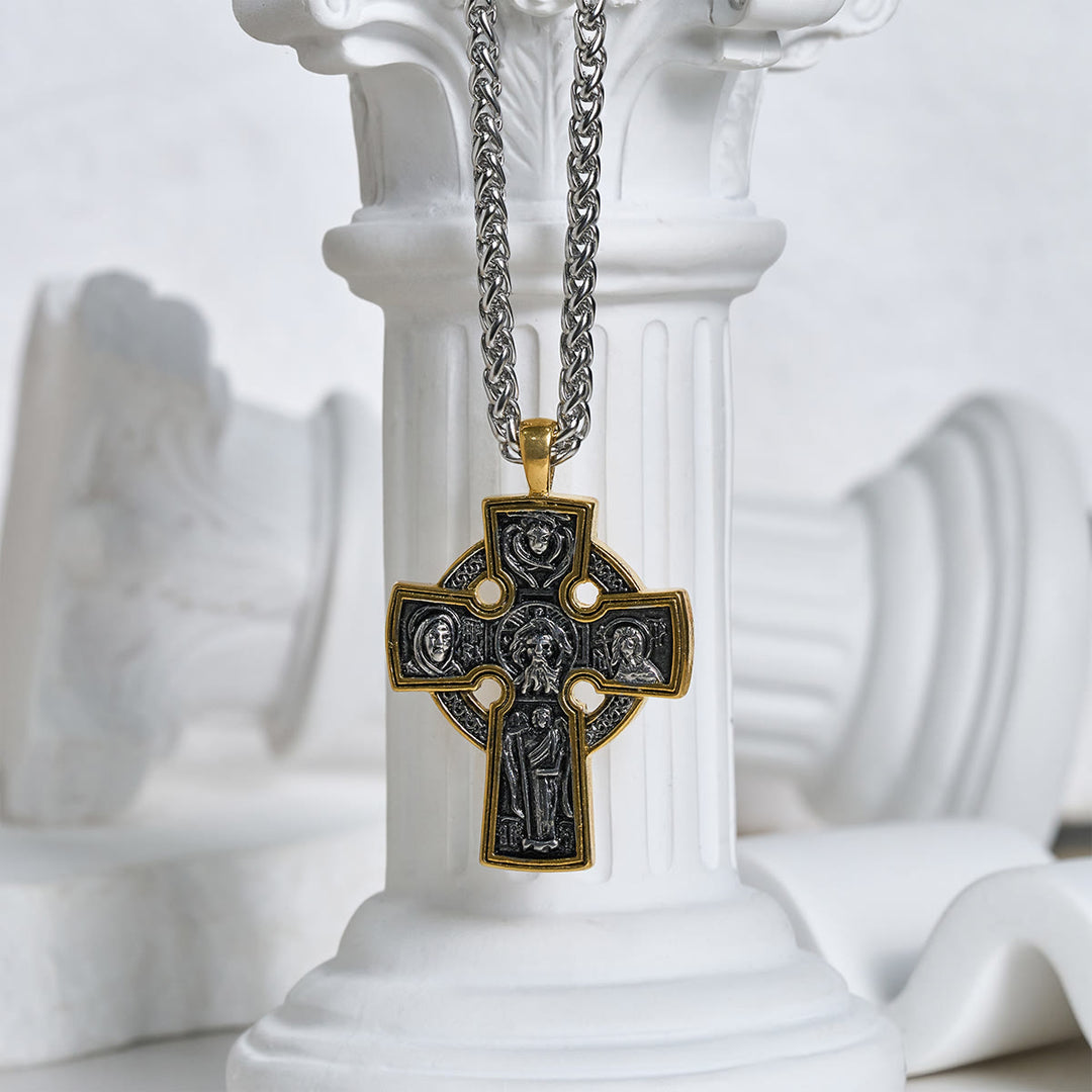 Christianartworkshop Ornate Dual - Tone Cross Necklace: Saint Icon & Angel - Detailed Artistry - image 2