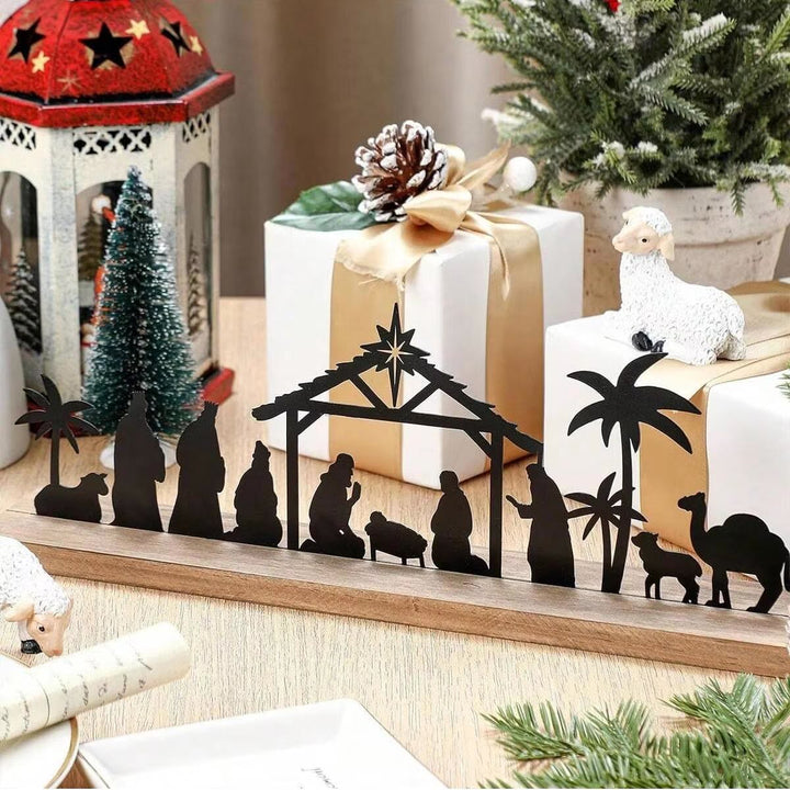 Christianartworkshop Sleek Metal Silhouette Nativity Ornament: Modern Manger Scene & Holiday Decor - Nativity - image 0