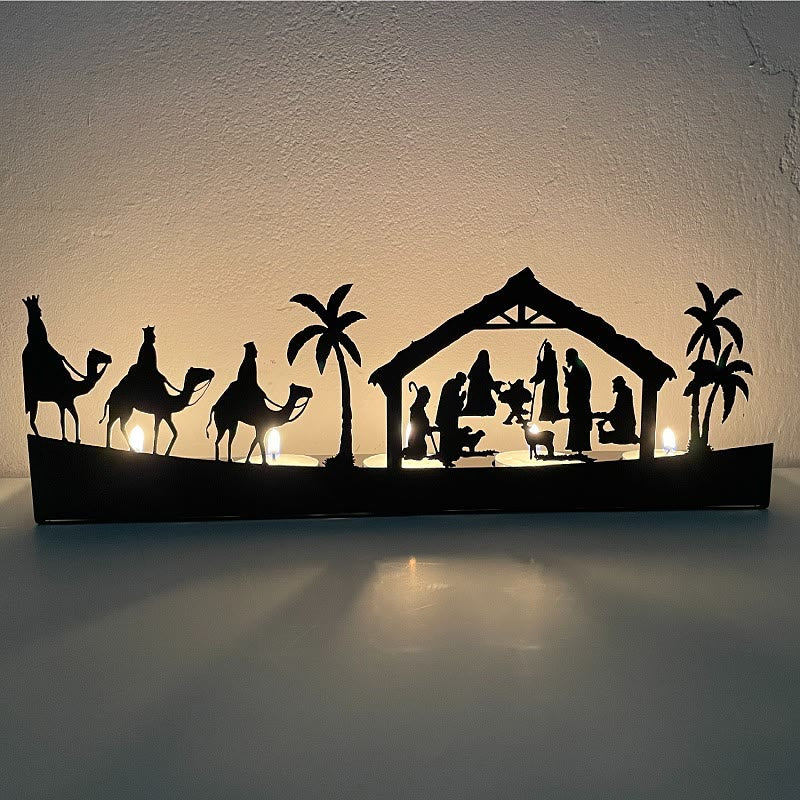 Christianartworkshop Iron Nativity Ornament Candle Holder: Glowing Manger Scene & Holiday Decor - Metal Candlestick-1 - image 0