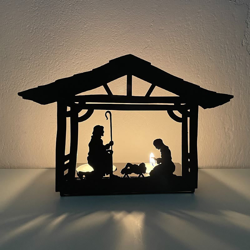 Christianartworkshop Iron Nativity Ornament Candle Holder: Glowing Manger Scene & Holiday Decor - Metal Candlestick-4 - image 3