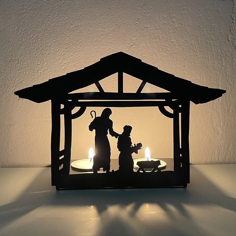 Christianartworkshop Iron Nativity Ornament Candle Holder: Glowing Manger Scene & Holiday Decor - Metal Candlestick-5 - image 4