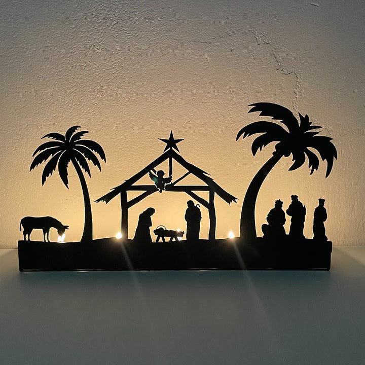 Christianartworkshop Iron Nativity Ornament Candle Holder: Glowing Manger Scene & Holiday Decor - Metal Candlestick-2 - image 1