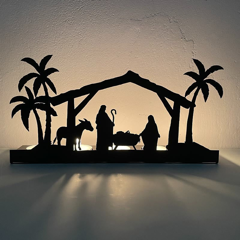 Christianartworkshop Iron Nativity Ornament Candle Holder: Glowing Manger Scene & Holiday Decor - Metal Candlestick-3 - image 2