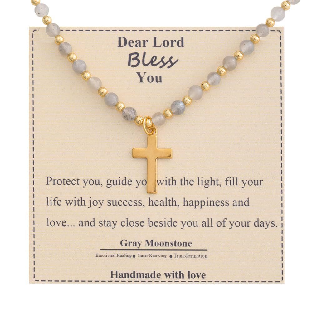 Christianartworkshop Blessed Stone Cross Necklace: Natural Gem Charm & Quiet Devotion Accent - Gray Moonstone - image 13