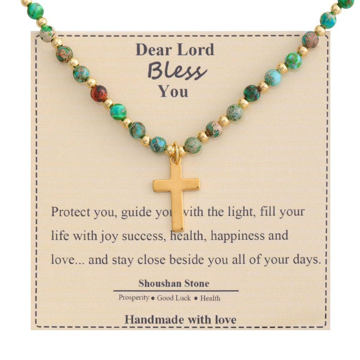 Christianartworkshop Blessed Stone Cross Necklace: Natural Gem Charm & Quiet Devotion Accent - Shoushan Stone - image 2