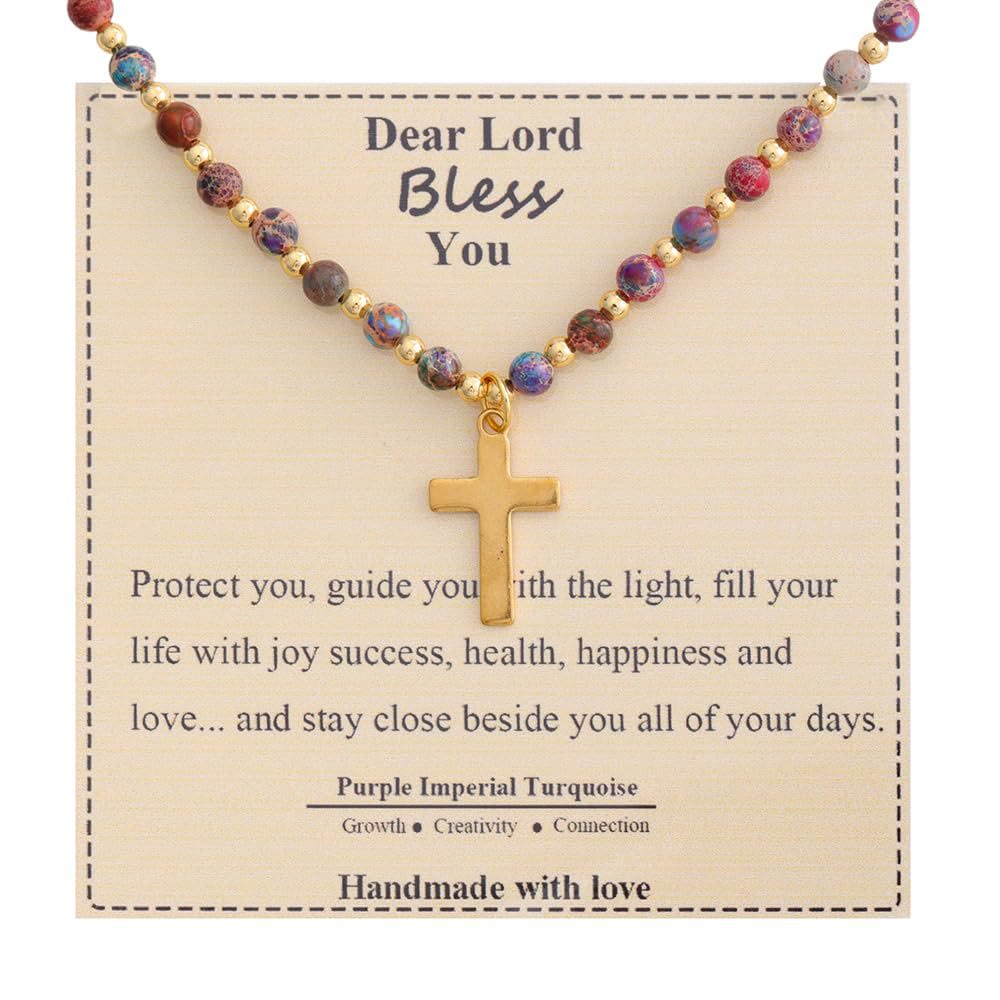 Christianartworkshop Blessed Stone Cross Necklace: Natural Gem Charm & Quiet Devotion Accent - Purple Imperial Turquoise - image 14
