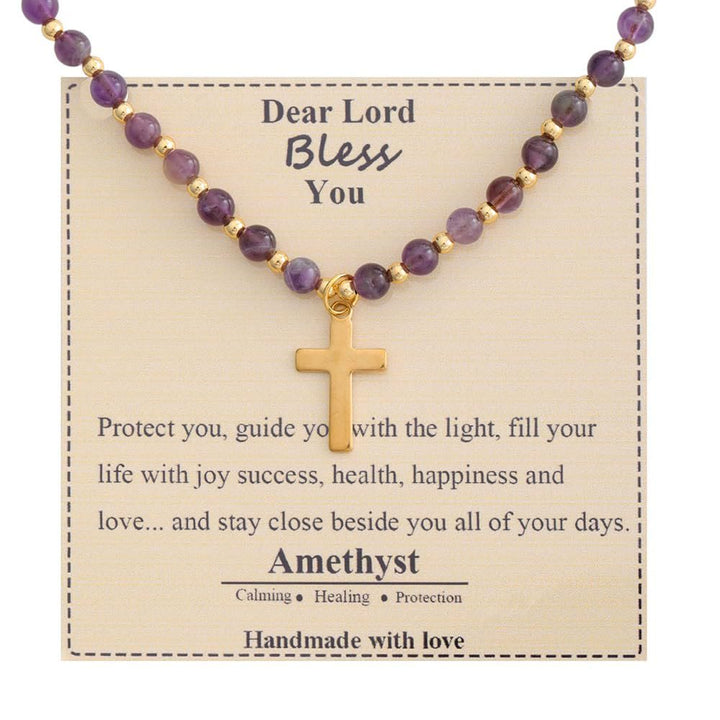 Christianartworkshop Blessed Stone Cross Necklace: Natural Gem Charm & Quiet Devotion Accent - Amethyst - image 7