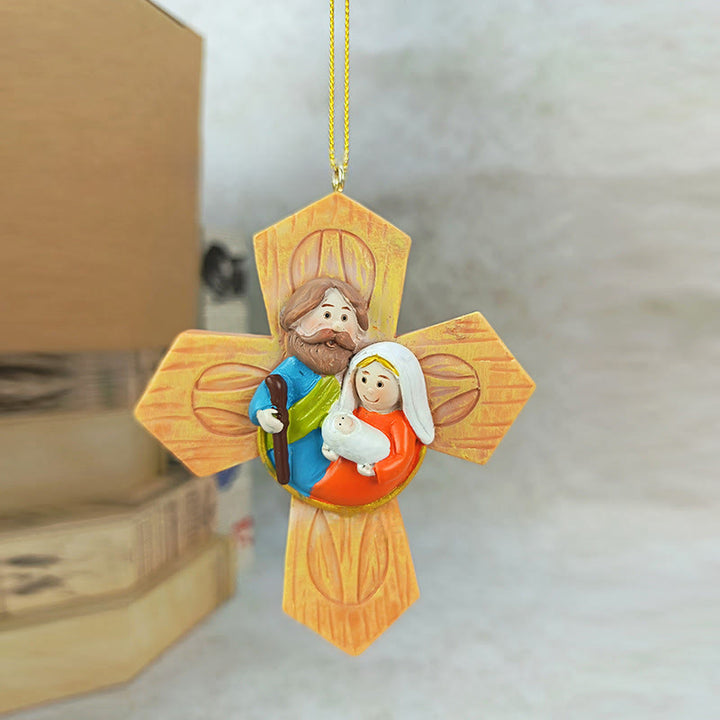 Christianartworkshop Holy Family Cross&Star Ornaments: Warm Faith Accent for Christmas Trees - Cross - image 0