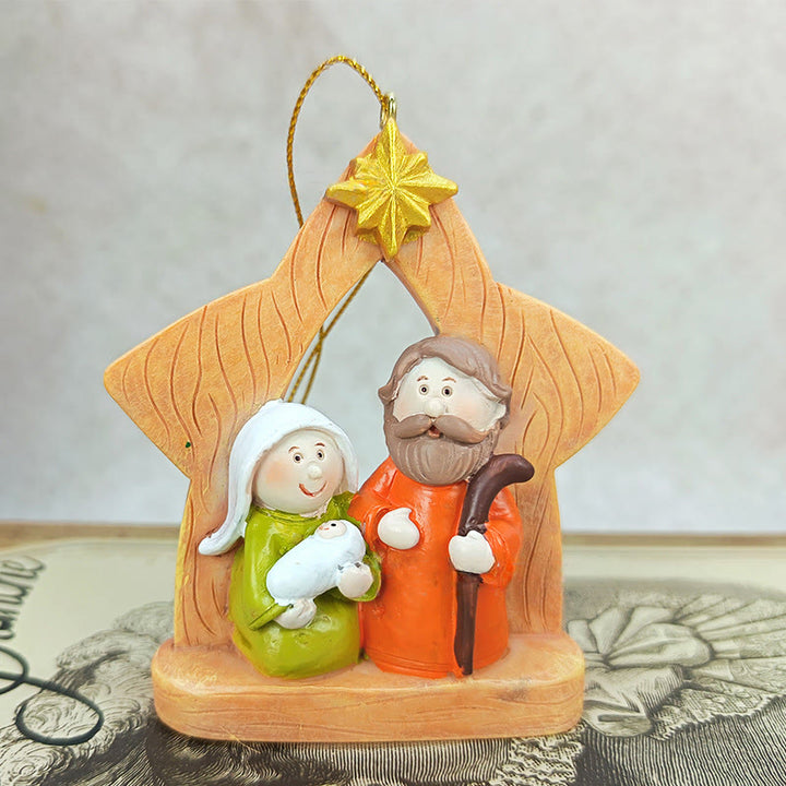 Christianartworkshop Holy Family Cross&Star Ornaments: Warm Faith Accent for Christmas Trees - Star - image 3