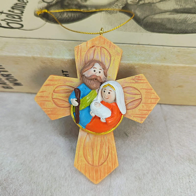 Christianartworkshop Holy Family Cross&Star Ornaments: Warm Faith Accent for Christmas Trees - image 1