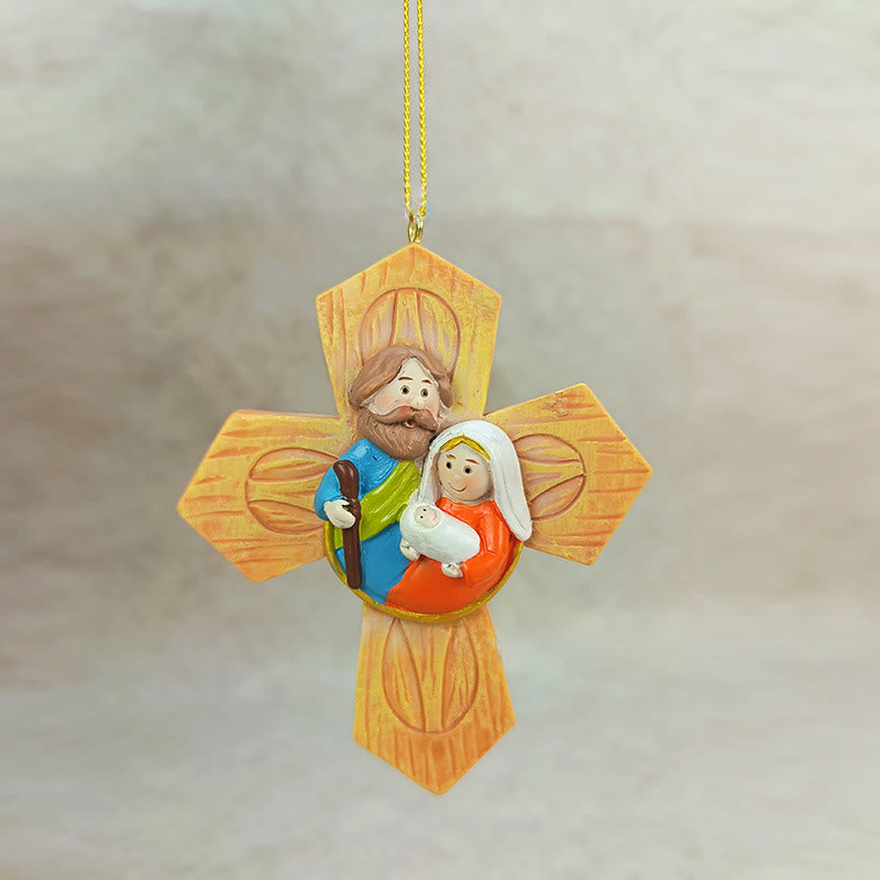 Christianartworkshop Holy Family Cross&Star Ornaments: Warm Faith Accent for Christmas Trees - image 2