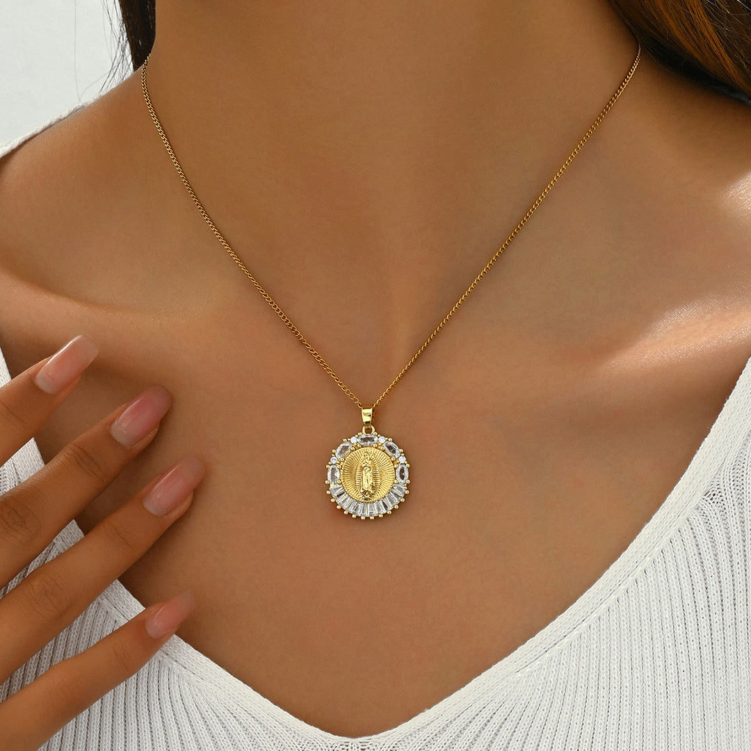 Christianartworkshop Sparkling Holy Mother Medallion Necklace: Sacred Presence for Every Moment - Our Lady - image 0