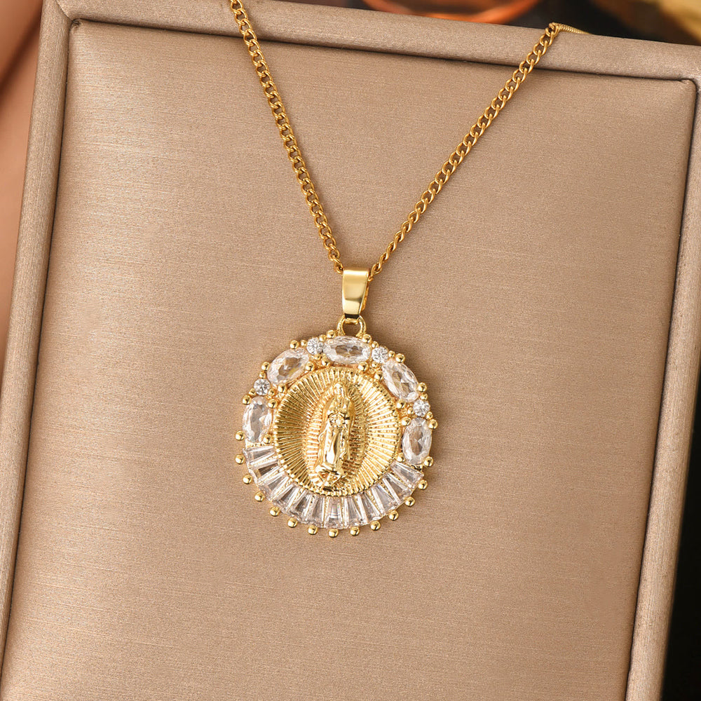 Christianartworkshop Sparkling Holy Mother Medallion Necklace: Sacred Presence for Every Moment - image 1