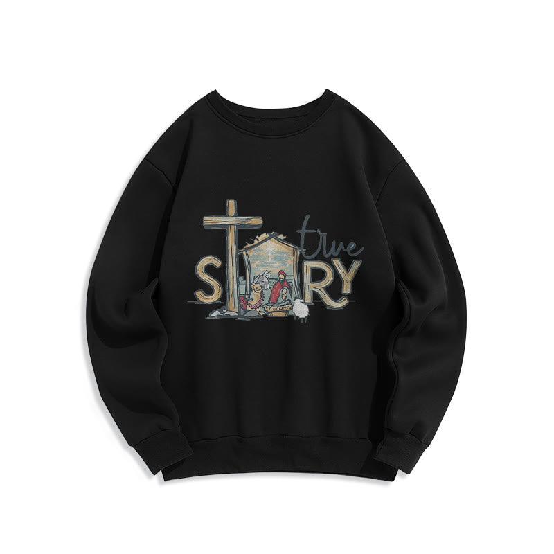 Christianartworkshop Modern Style True Story Nativity Scene Fleece Lined Polyester Sweatshirt - Black - 2XL - image 5