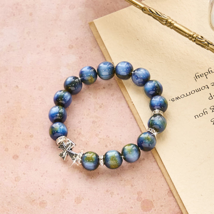 Christianartworkshop Shimmering Cross Resin Beads Bracelet: Tender Devotion for Daily Moments - Wrist Circumference: 6.3"-7.87''/16-20cm - image 0